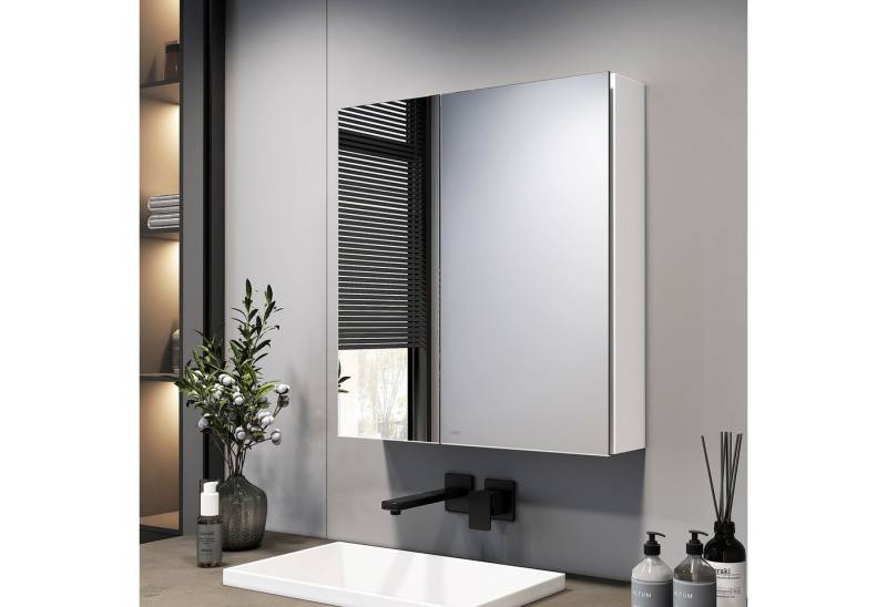 EMKE Spiegelschrank 60X65cm 2-türig Badezimmer Spiegelschrank Verstellbare Trennwand Schrank mit Doppelseitigem Spiegel von EMKE