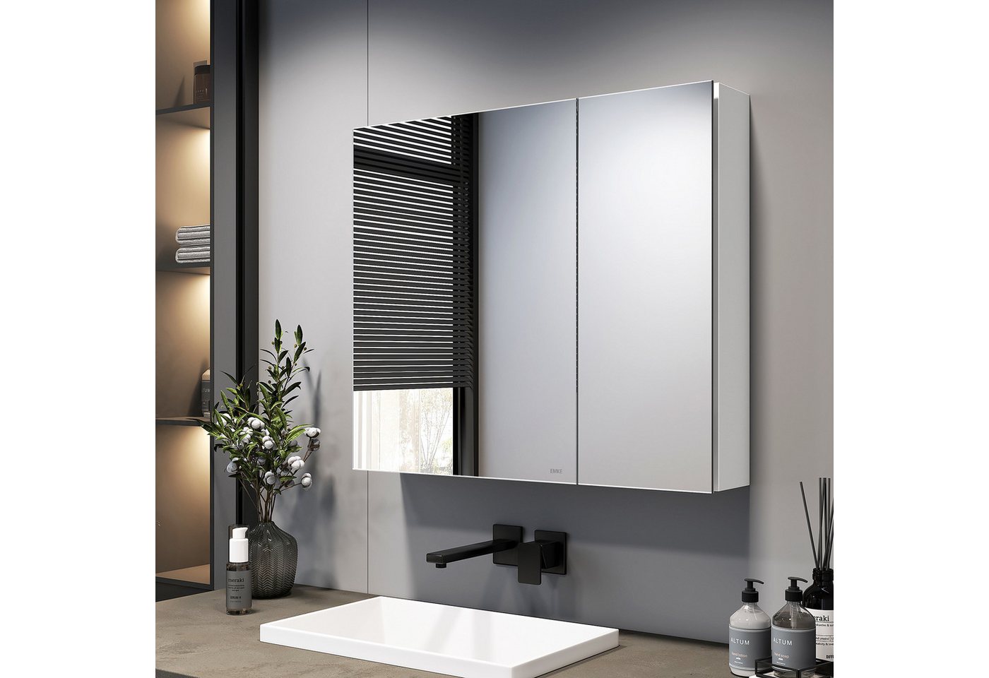 EMKE Spiegelschrank 75×65 /85×65cm 2-türig Badspiegelschrank Verstellbare Glasregale von EMKE