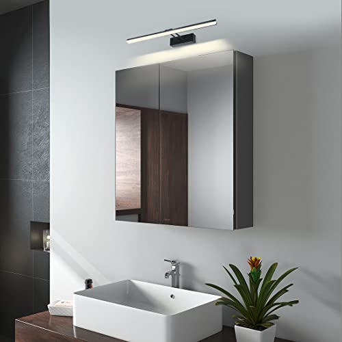 EMKE Spiegelschrank Bad mit Beleuchtung Badezimmer Spiegelschrank Spiegelschrank Bad mit Spiegelleuchte 40cm Neutral Licht, Badschrank mit Doppelseitiger Spiegel (Grau-60x65x14cm) von EMKE