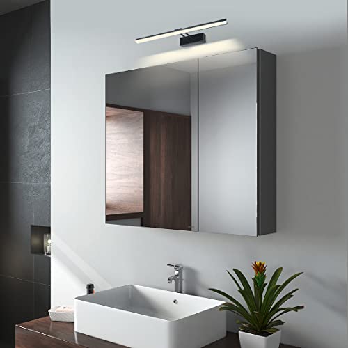 EMKE Spiegelschrank Bad mit Beleuchtung Badezimmer Spiegelschrank Spiegelschrank Bad mit Spiegelleuchte 40cm Neutral Licht, Badschrank mit Doppelseitiger Spiegel (Grau-75x65x14cm) von EMKE
