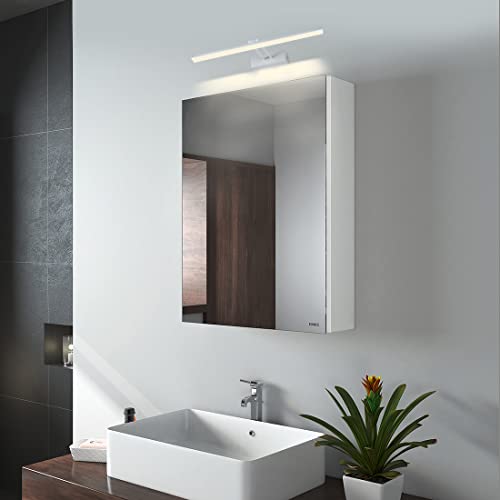EMKE Spiegelschrank Bad mit Beleuchtung Badezimmer spiegelschrank 50x14,5x65(BxTxH) cm Spiegelschrank Bad mit Spiegelleuchte 40cm Neutral Licht Badschrank mit Doppelseitiger Spiegel (Weiß) von EMKE