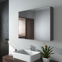 Spiegelschrank mit Spiegel unsichtbarer Griff Wandspiegel mit Badschrankmit höhenverstellbarem badezimmerschrank Laminat (Grau, 85x65cm) - Emke von EMKE