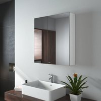 Spiegelschrank mit Spiegel unsichtbarer Griff Wandspiegel mit Badschrankmit höhenverstellbarem badezimmerschrank Laminat (Weiß, 60x65cm) - Emke von EMKE