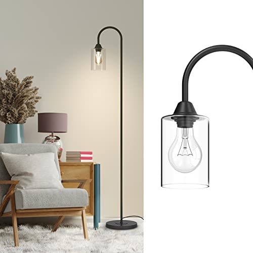 EMKE Stehlampe Kyle, Schwarz Standleuchter Design Bodenlampe Modern mit Fußschalte, E27 Stehleuchte Glas Minimalistisch, Wohnzimmerlampe Leselampe für Büro von EMKE