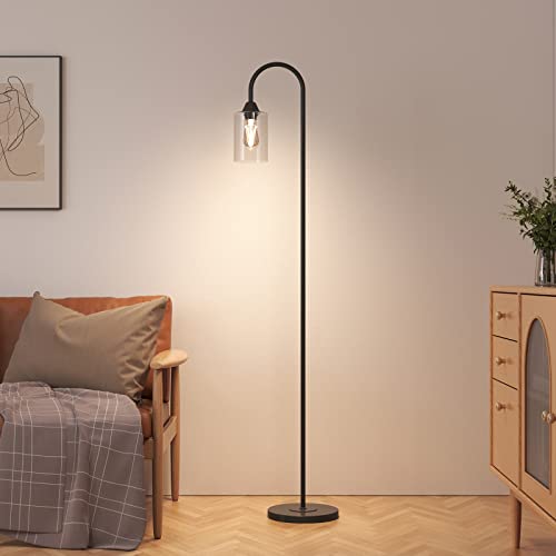 EMKE Stehlampe Schwarz LED Stehleuchte Wohnzimmer, E27 Standleuchte mit Fußschalter, Retro Leselampe Stehlampen Schlafzimmer Floor Lamp Outdoor Bogenlampe von EMKE