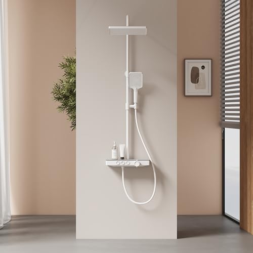 EMKE Thermostatische Duschsäule, 1127 x 460 x 360 mm, Regendusche, Handbrause mit 3 Funktionen, höhenverstellbar 797-1127 mm, Mattweiß, Kupferkörper und Glasplatte, modernes Design EMKE Thermostatische Duschsäule, 1127 x 460 x 360 mm, Regendusche, Handbrause mit 3 Funktionen, höhenverstellbar 797-1127 mm, Mattweiß, Kupferkörper und Glasplatte, modernes Design von EMKE