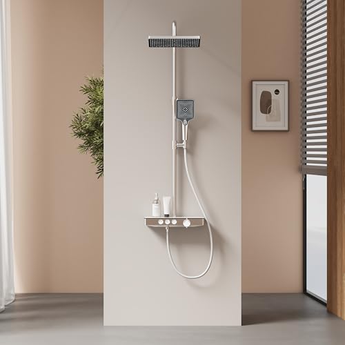 EMKE Thermostatische Duschsäule, 1127 x 460 x 360 mm, Regendusche, Handbrause mit 3 Funktionen, höhenverstellbar 812-1142 mm, verchromt, Kupferkörper und Glasplatte, modernes Design EMKE Thermostatische Duschsäule, 1127 x 460 x 360 mm, Regendusche, Handbrause mit 3 Funktionen, höhenverstellbar 812-1142 mm, verchromt, Kupferkörper und Glasplatte, modernes Design von EMKE