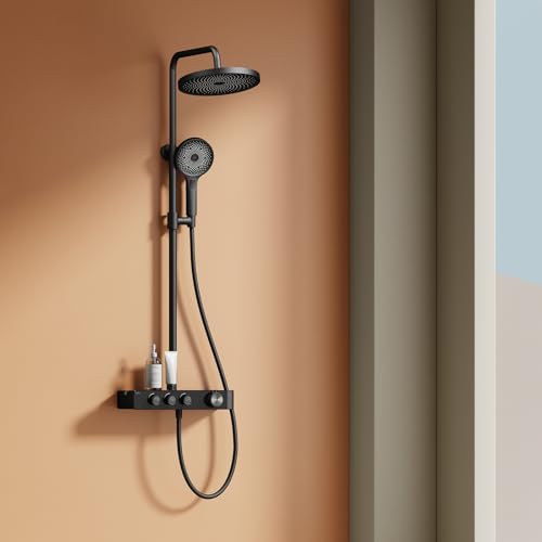 EMKE Thermostatische Duschsäule, 3 Funktionen, Handbrause, großer Duschkopf von 260 mm, Wasserdurchflusseinstellung, 355 x 400 x 1100 mm, Mattschwarz EMKE Thermostatische Duschsäule, 3 Funktionen, Handbrause, großer Duschkopf von 260 mm, Wasserdurchflusseinstellung, 355 x 400 x 1100 mm, Mattschwarz von EMKE