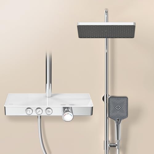 EMKE Thermostatische Duschsäule, Chrom, mit Thermostat-Regendusche und Handbrause, 3 Strahlarten, Thermostatpanel 36 cm, Regendusche 30 cm, KTW-zertifiziert EMKE Thermostatische Duschsäule, Chrom, mit Thermostat-Regendusche und Handbrause, 3 Strahlarten, Thermostatpanel 36 cm, Regendusche 30 cm, KTW-zertifiziert von EMKE