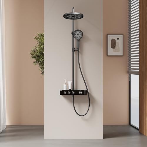EMKE Thermostatische Duschsäule, Handbrause mit 3 Funktionen, extra großer Duschkopf mit 260 mm, Einstellung des Wasserflusses, 355 x 400 x 1100 mm, mattschwarz EMKE Thermostatische Duschsäule, Handbrause mit 3 Funktionen, extra großer Duschkopf mit 260 mm, Einstellung des Wasserflusses, 355 x 400 x 1100 mm, mattschwarz von EMKE