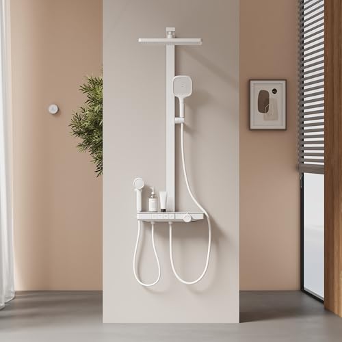 EMKE Thermostatische Duschsäule, Handdusche, Kinderdusche, 360 mm große Regendusche, 4 Wasserausgänge, einfache Installation, Mattweiß, 1050 x 600 x 409 mm EMKE Thermostatische Duschsäule, Handdusche, Kinderdusche, 360 mm große Regendusche, 4 Wasserausgänge, einfache Installation, Mattweiß, 1050 x 600 x 409 mm von EMKE
