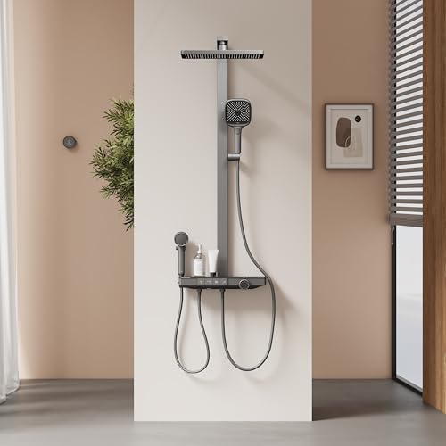 EMKE Thermostatische Duschsäule, Handdusche, Kinderdusche, 360 mm große Regendusche, 4 Wasserausgänge, einfache Installation, mattes Anthrazit, 1050 x 600 x 409 mm EMKE Thermostatische Duschsäule, Handdusche, Kinderdusche, 360 mm große Regendusche, 4 Wasserausgänge, einfache Installation, mattes Anthrazit, 1050 x 600 x 409 mm von EMKE