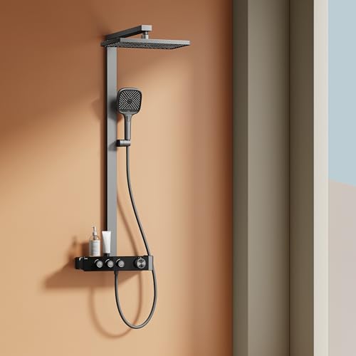 EMKE Thermostatische Duschsäule, Regendusche 360 mm, Handbrause mit 3 Funktionen, einstellbarer Wasserdurchflussregler, Gleitstange, ohne Ende, einfache Installation, mattes Anthrazit EMKE Thermostatische Duschsäule, Regendusche 360 mm, Handbrause mit 3 Funktionen, einstellbarer Wasserdurchflussregler, Gleitstange, ohne Ende, einfache Installation, mattes Anthrazit von EMKE