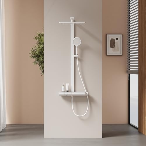 EMKE Thermostatische Duschsäule, Regendusche mit Handbrause 4-in-1, Duschstange mit Thermostatplatte von 40 cm, Thermostatische Regendusche, Mattweiß, 1050 x 401 x 573 mm EMKE Thermostatische Duschsäule, Regendusche mit Handbrause 4-in-1, Duschstange mit Thermostatplatte von 40 cm, Thermostatische Regendusche, Mattweiß, 1050 x 401 x 573 mm von EMKE