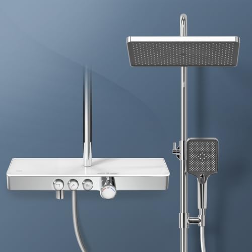 EMKE Thermostatische Duschsäule, Thermostatpaneel 45 cm, Handbrause 3 Strahlarten, Regendusche mit Mischbatterie, Wandmontage, KTW-zertifiziert, verchromt EMKE Thermostatische Duschsäule, Thermostatpaneel 45 cm, Handbrause 3 Strahlarten, Regendusche mit Mischbatterie, Wandmontage, KTW-zertifiziert, verchromt von EMKE