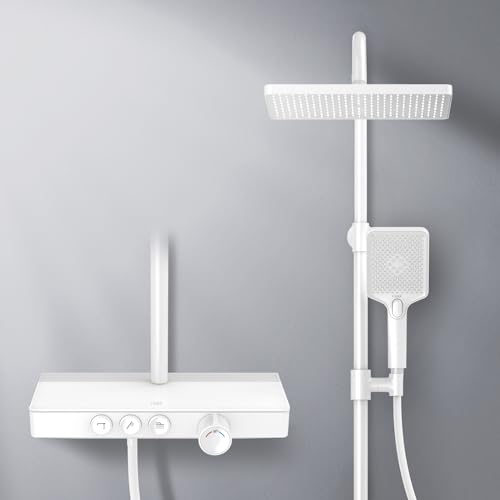 EMKE Thermostatische Duschsäule, Weiß matt, mit Thermostat-Regendusche und Handbrause, 3 Strahlarten, Thermostatpanel 36 cm, Regendusche 30 cm EMKE Thermostatische Duschsäule, Weiß matt, mit Thermostat-Regendusche und Handbrause, 3 Strahlarten, Thermostatpanel 36 cm, Regendusche 30 cm von EMKE