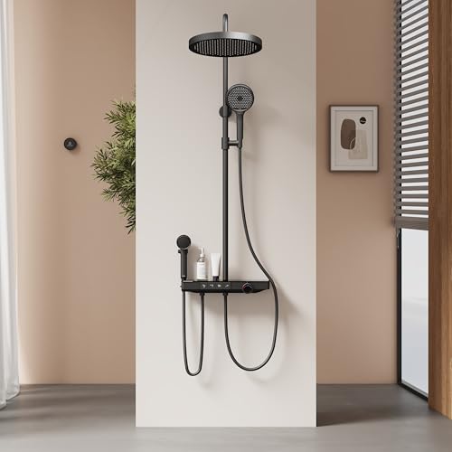 EMKE Thermostatische Duschsäule für Kinder, 320 mm große Regendusche, 4 Wasserausgänge, einfache Installation, Mattschwarz, 1070 x 550 x 409 mm, verstellbare Höhe 800-1200 mm EMKE Thermostatische Duschsäule für Kinder, 320 mm große Regendusche, 4 Wasserausgänge, einfache Installation, Mattschwarz, 1070 x 550 x 409 mm, verstellbare Höhe 800-1200 mm von EMKE