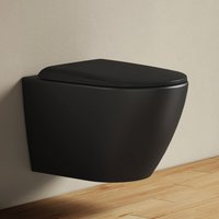 EMKE Toilette Spülrandlos WC mit Direkter Spülung Wandmontage Hänge-WC 37x37x49cm D-Form Hochtemperaturkeramik Mattschwarz von EMKE