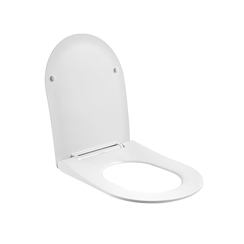 EMKE Toilettendeckel WC-Sitz mit Absenk-Automatik, D-Form, Quick-Release-Funktion, Antibakteriell, Tragfähigkeit bis 150 kg, Weiß von EMKE