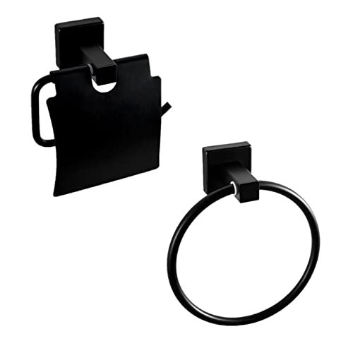 EMKE Toilettenpapierhalter und Handtuchring Selbstklebend Sets aus Edelstahl Wandmontage Badaccessoires-Set Schwarz Set of 2 von EMKE