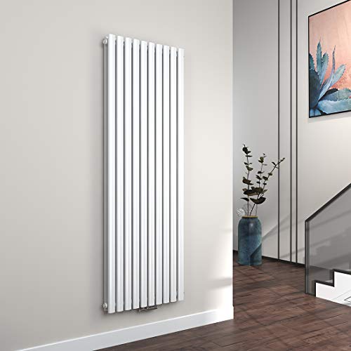 EMKE Vertikal Heizkörper 1800x600mm, Oval Design Heizkörper Doppellagig Röhrenheizkörper Mittelanschluss Heizung Weiß 2175W von EMKE