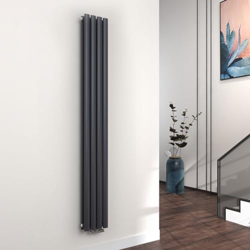 EMKE Vertikal Heizkörper Klein 1800x240mm, Oval Design Heizkörper Schmal Hoch Doppellagig Röhrenheizkörper Mittelanschluss Heizung Anthrazit 678W von EMKE