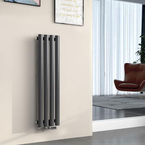 EMKE Heizkörper Klein 900x240mm, Oval Vertikal Heizkörper Einlagig Röhrenheizkörper Mittelanschluss Heizung Anthrazit 266W von EMKE