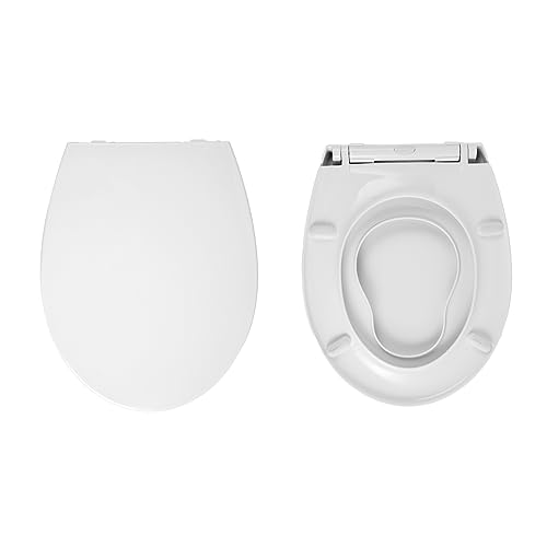 EMKE WC Sitz Toilettendeckel mit Absenkautomatik D Form, Klodeckel mit Absenkautomatik Weiß, Toilettensitz d form Klobrille mit Absenkautomatik WC Deckel Toilettenbrille WC-Sitze 150kg von EMKE