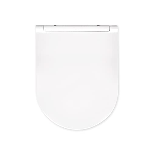 EMKE WC Sitz mit Absenkautomatik, Toilettendeckel D Form Klodeckel mit Absenkautomatik, Toilettensitz Klobrille mit absenkautomatik Abnehmbar WC Deckel Toilettenbrille Weiß 150KG von EMKE