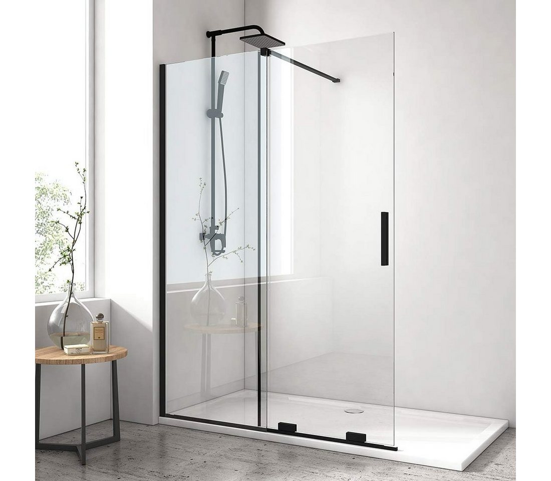 EMKE Walk-in-Dusche EMKE Duschwand 195cm Schiebetüren Walk In Duschtrennwand, 8 mm Dusche Glas NANO einfach-Reinigung Beschichtung von EMKE