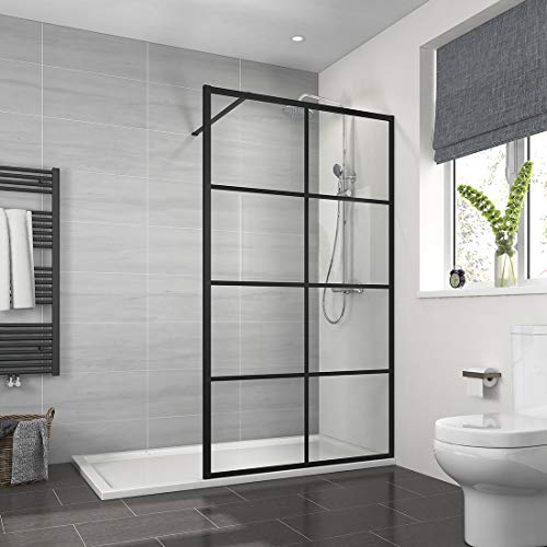 EMKE Walk in Duschwand 90cm Duschtür Duschkabine Schwarz 8mm ESG-Sicherheitsglas Walk in Duschabtrennung Duschtrennwand mit Nano-Beschichtung Duschkabine Duschwand für Dusche von EMKE