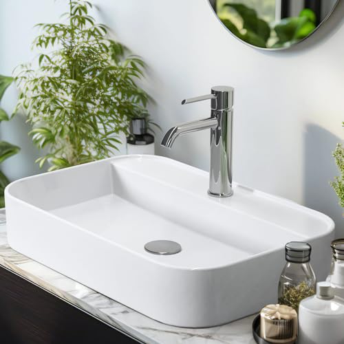 EMKE Waschbecken Aufsatzwaschbecken - Hängewaschbecken für Badezimmer & Gäste-WC - 70 × 40 × 11 cm Keramikwaschbecken Weiß von EMKE