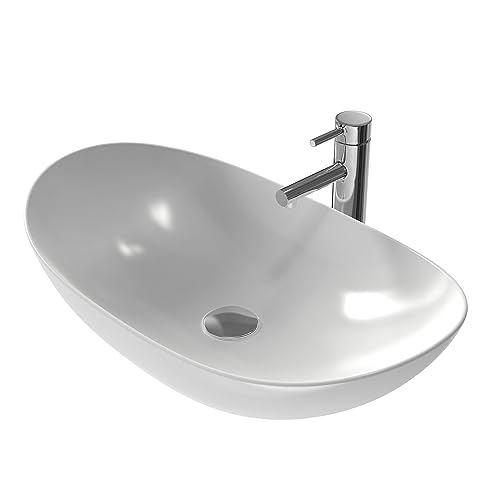 EMKE Waschbecken Aufsatzwaschbecken Oval 61 × 36 × 15 cm, Klein Waschbecken Badezimmer & Gäste WC, Handwaschbecken Waschtisch Oval Waschbecken Bad Waschschale Weiß EMKE Waschbecken Aufsatzwaschbecken Oval 61 × 36 × 15 cm, Klein Waschbecken Badezimmer & Gäste WC, Handwaschbecken Waschtisch Oval Waschbecken Bad Waschschale Weiß von EMKE