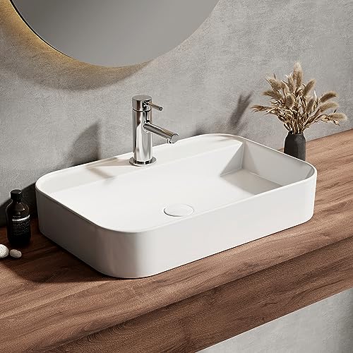 EMKE Waschbecken - Hängewaschbecken für Badezimmer & Gäste-WC - 60 × 40 × 11 cm cm Hochwertige Keramikwaschbecken - eckiges Aufsatzwaschbecken - Weiß EMKE Waschbecken - Hängewaschbecken für Badezimmer & Gäste-WC - 60 × 40 × 11 cm cm Hochwertige Keramikwaschbecken - eckiges Aufsatzwaschbecken - Weiß von EMKE