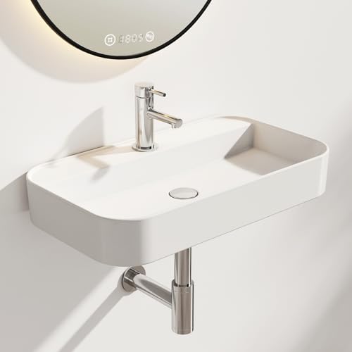 EMKE Waschbecken - Hängewaschbecken für Badezimmer & Gäste-WC - 70 × 40 × 11 cm Hochwertige Keramikwaschbecken - eckiges Aufsatzwaschbecken - Weiß EMKE Waschbecken - Hängewaschbecken für Badezimmer & Gäste-WC - 70 × 40 × 11 cm Hochwertige Keramikwaschbecken - eckiges Aufsatzwaschbecken - Weiß von EMKE