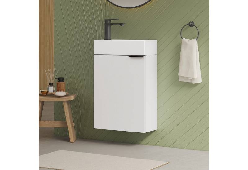 EMKE Waschtisch Kompakter Badschrank mit Waschbecken set 41,5 x 64 cm für kleine Bäder (3-St), Ultradünner Badschrank–Hängend und vormontiert, perfekt für kleine Bad von EMKE