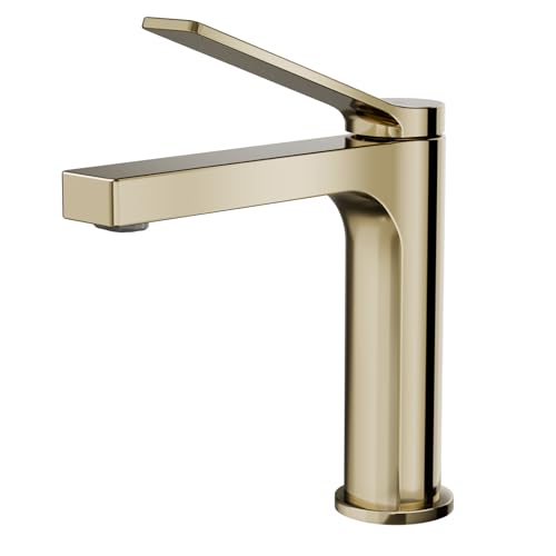 EMKE Wasserhahn für Badezimmer, Champagnergold, mit Neoperl Belüfter, Waschtischarmatur aus massivem Messing, Keramik-Kartusche, einfache Installation, wassersparend, 195 x 173 x 46 mm EMKE Wasserhahn für Badezimmer, Champagnergold, mit Neoperl Belüfter, Waschtischarmatur aus massivem Messing, Keramik-Kartusche, einfache Installation, wassersparend, 195 x 173 x 46 mm von EMKE