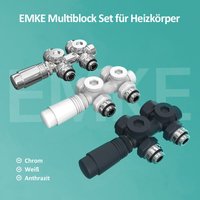 Emke - Heizkörper Multiblock Anschlussgarnitur Hahnblock Ventil Thermotstat Eck- und Durchgangsform φ16xG1/2' Weiß von EMKE