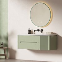 Runder Badspiegel mit Beleuchtung 70cm led Badspiegel mit Beschlagfrei Dunkelgrün Dimmbar Uhr und Temperaturanzeige Neutralem Licht - Emke von EMKE