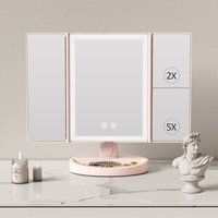 Schminkspiegel led Kosmetikspiegel Vergrößerungsspiegel zweiseitig Touchschalter,3 Lichtfarben Dimmbar, usb Aufladbar,2x/5x Vergrößerung Rosa - Emke von EMKE