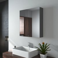 Emke - Spiegelschrank mit Spiegel unsichtbarer Griff Wandspiegel mit Badschrankmit höhenverstellbarem badezimmerschrank Laminat (Grau, 60x65cm) von EMKE