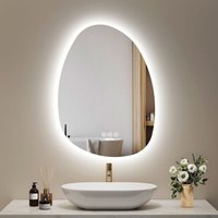 Emke - led Badspiegel 75x55cm Dimmbar 3 Lichtfarben Anti-Beschlag Badezimmerspiegel Unregelmäßig Wandspiegel von EMKE