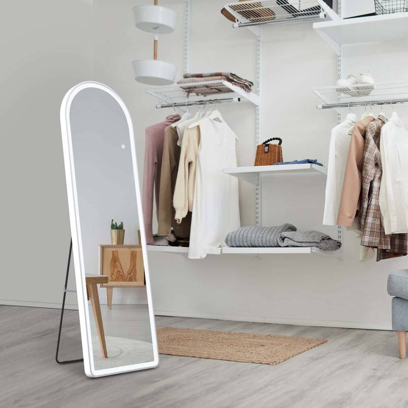 Ganzkörperspiegel mit LED-Beleuchtung & Aluminiumrahmen – dimmbar, 3 Lichtfarben, Stand- & Wandspiegel von EMKE
