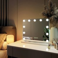 Emke - Kosmetikspiegel Hollywood Spiegel mit Beleuchtung 360 ° Drehbar Tischspiegel 3 Farbe Licht,11 Dimmbaren LED-Leuchtmitteln,Speicherfunktion,7 x von EMKE
