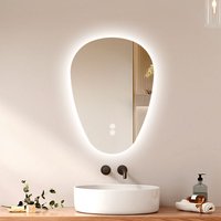 Emke - led Badspiegel mit Anti-Beschlag 70 x 50 cm Asymmetrischer Wassertropfenspiegel mit 3 Dimmbare Lichtfarben von EMKE