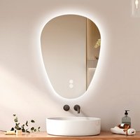 Emke - led Badspiegel mit Anti-Beschlag 80 x 60 cm Asymmetrischer Wassertropfenspiegel mit 3 Dimmbare Lichtfarben von EMKE