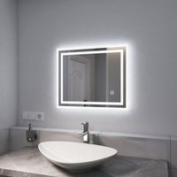 Led Badspiegel mit Beleuchtung Badezimmerspiegel IP44 energiesparend, 60x50cm, Touchschalter, Beschlagfrei, Kaltweiß Licht - Emke von EMKE