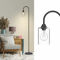 Stehlampe Kyle, E27 Stehleuchte Glas Minimalistisch, Schwarz Standleuchter Design Bodenlampe Modern mit Fußschalte, Wohnzimmerlampe Leselampe für von EMKE