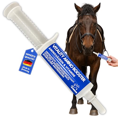 Amino Pferd Vitamin Paste I Aminosäuren Pferde mit L Carnitin Vitamin E Pferd I Vitaminpaste Aminosäuren komplex für Muskelaufbau & Regeneration Muskeln alternativ Muskel Protein Pulver Pferde 30ml von EMMA
