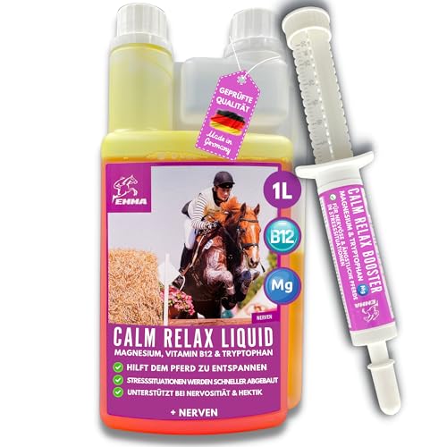 EMMA Magnesium Pferd hochdosiert Liquid & Paste mit Vitamin b12 - Calm Pferd Anti Stress zur Beruhigung I Magnesium Tryptophan zur Entspannung Vitamine komplex Horse Relax Unterstützung Nerven 1L 30ml von EMMA